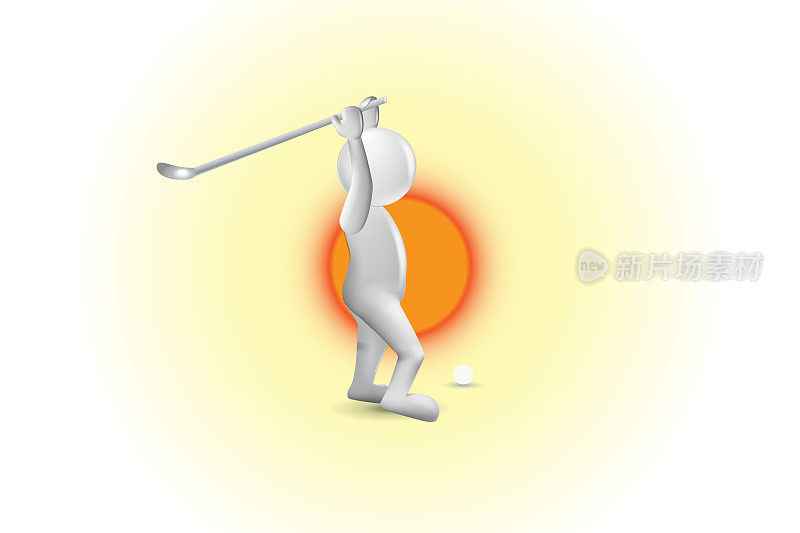 3D small people golfer hitting the ball in a sunny day vector